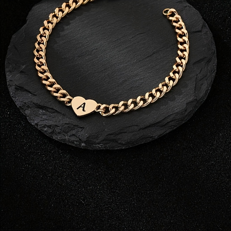 Men's Minimalist Heart and Letter Element Chain Bracelet